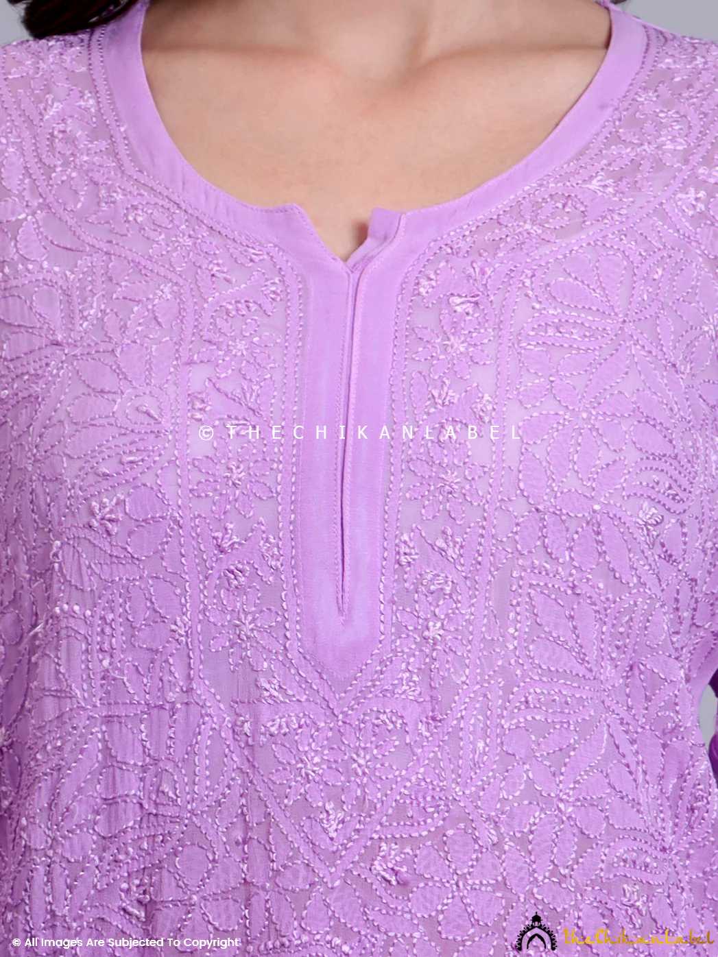 Vanya Viscose Chikankari Short Jaal Kurti - Lavender - Image 2