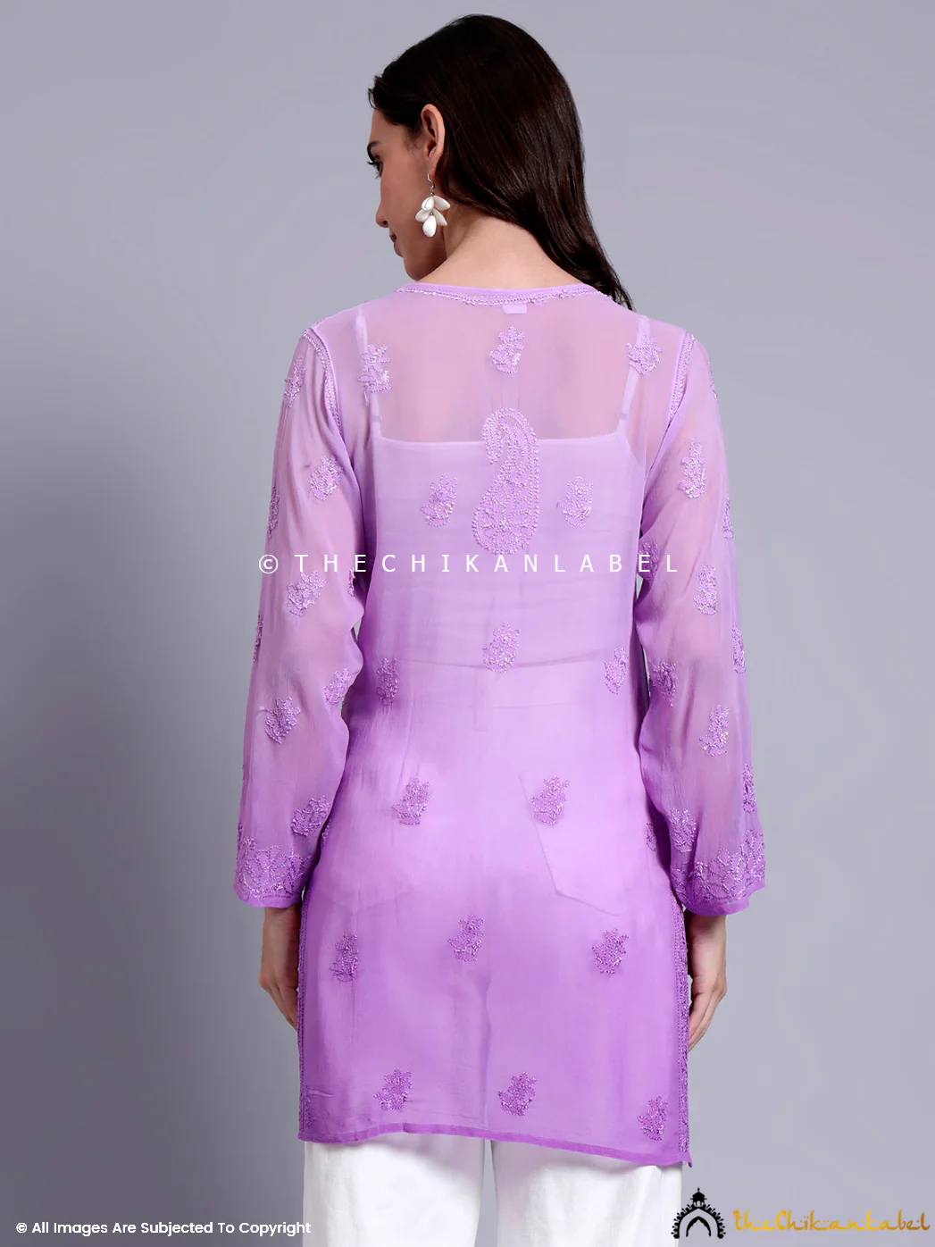 Vanya Viscose Chikankari Short Jaal Kurti - Lavender - Image 3