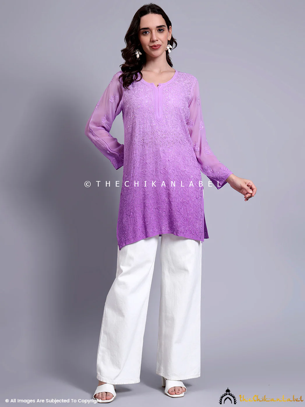 Vanya Viscose Chikankari Short Jaal Kurti - Lavender - Image 4