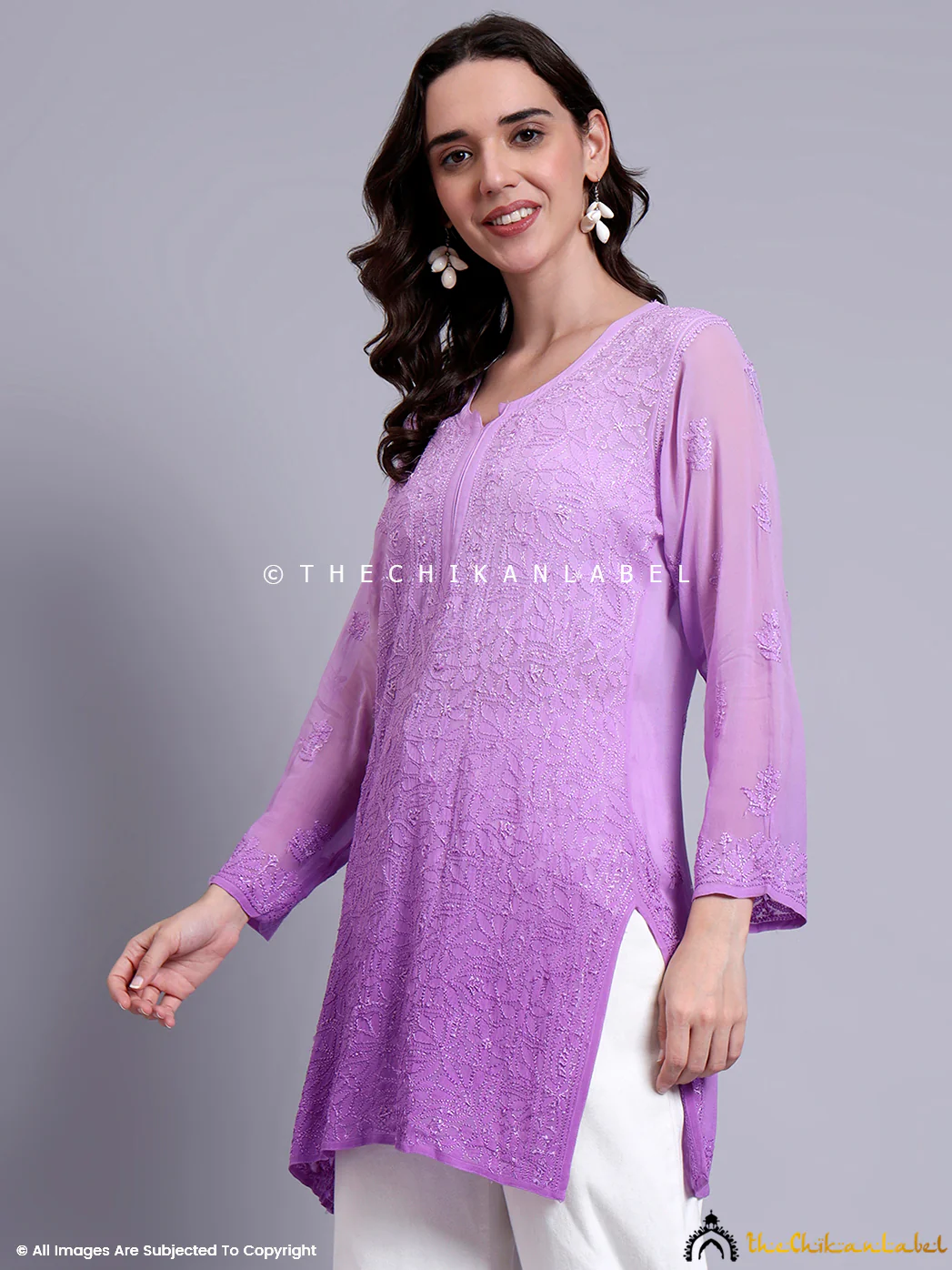 Vanya Viscose Chikankari Short Jaal Kurti - Lavender - Image 5