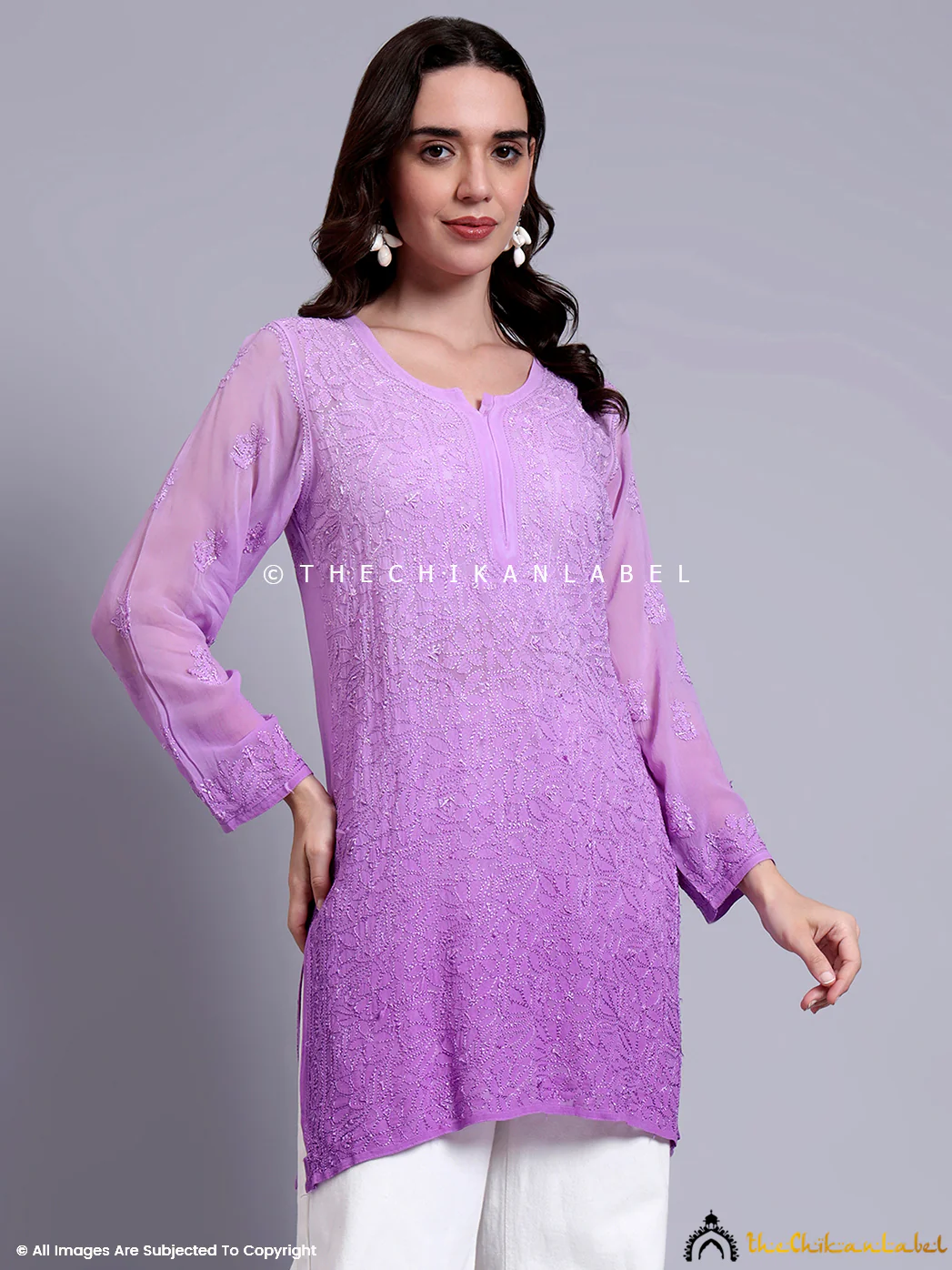 Vanya Viscose Chikankari Short Jaal Kurti - Lavender - Image 6