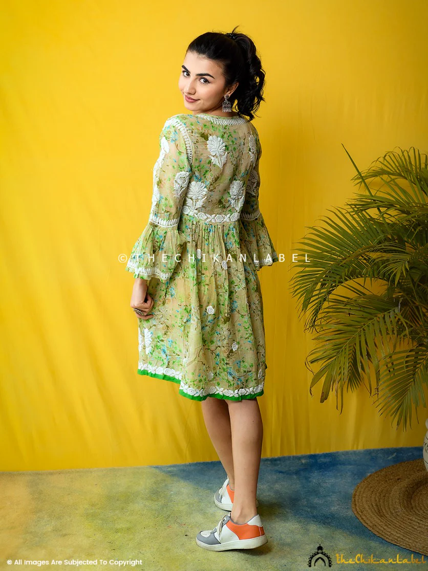 Hanifa Mulmul Chikankari Peplum Top - Light Green - Image 4