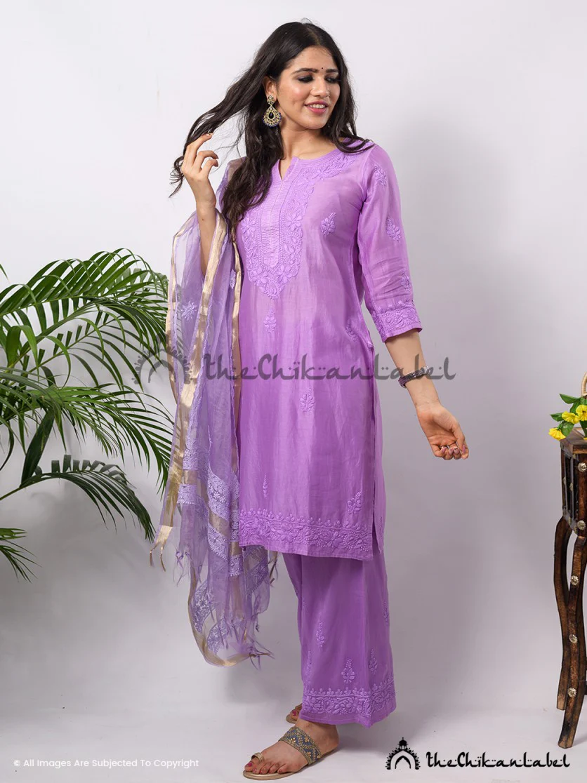 Lilac Hiba Chanderi Chikankari Kurta Set - Image 2