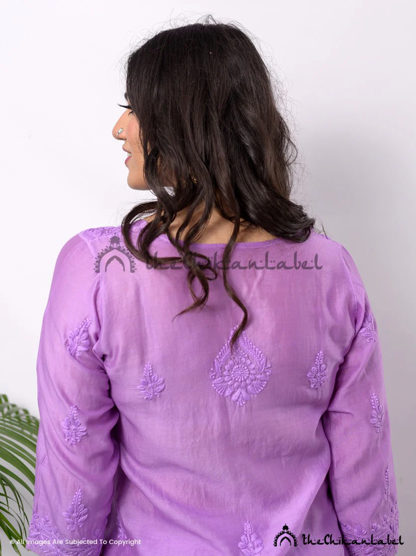 Lilac Hiba Chanderi Chikankari Kurta Set - Image 3