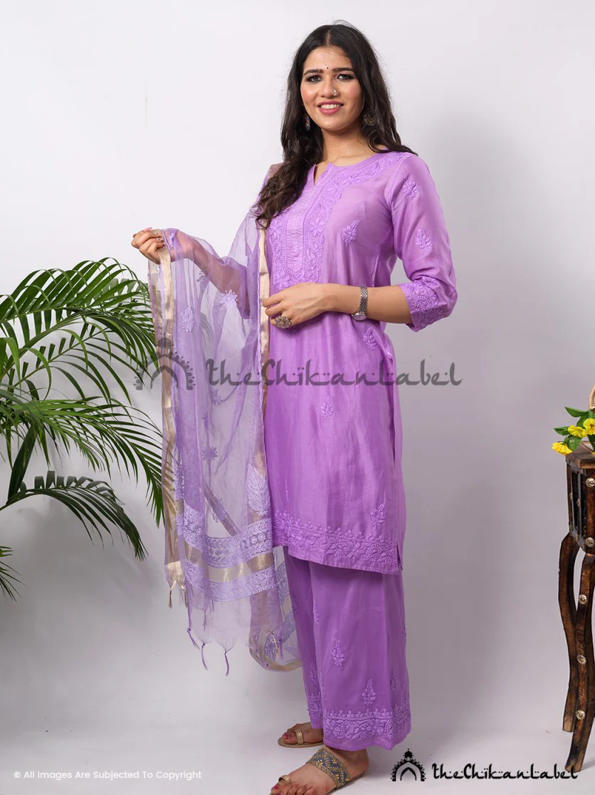 Lilac Hiba Chanderi Chikankari Kurta Set - Image 4