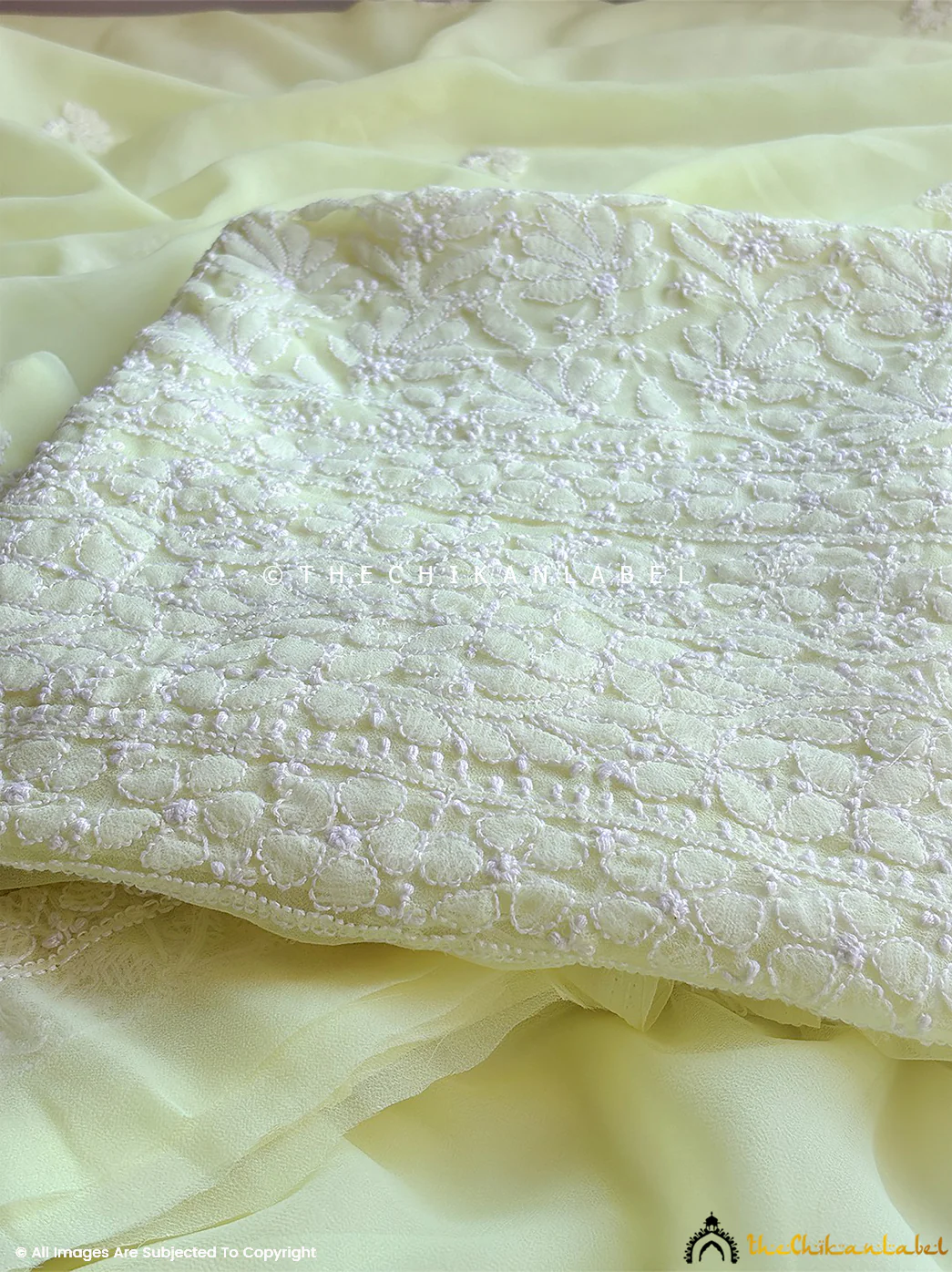Ishanvi Georgette Chikankari Un-Stitched Suit with Dupatta-Lime Green - Image 2
