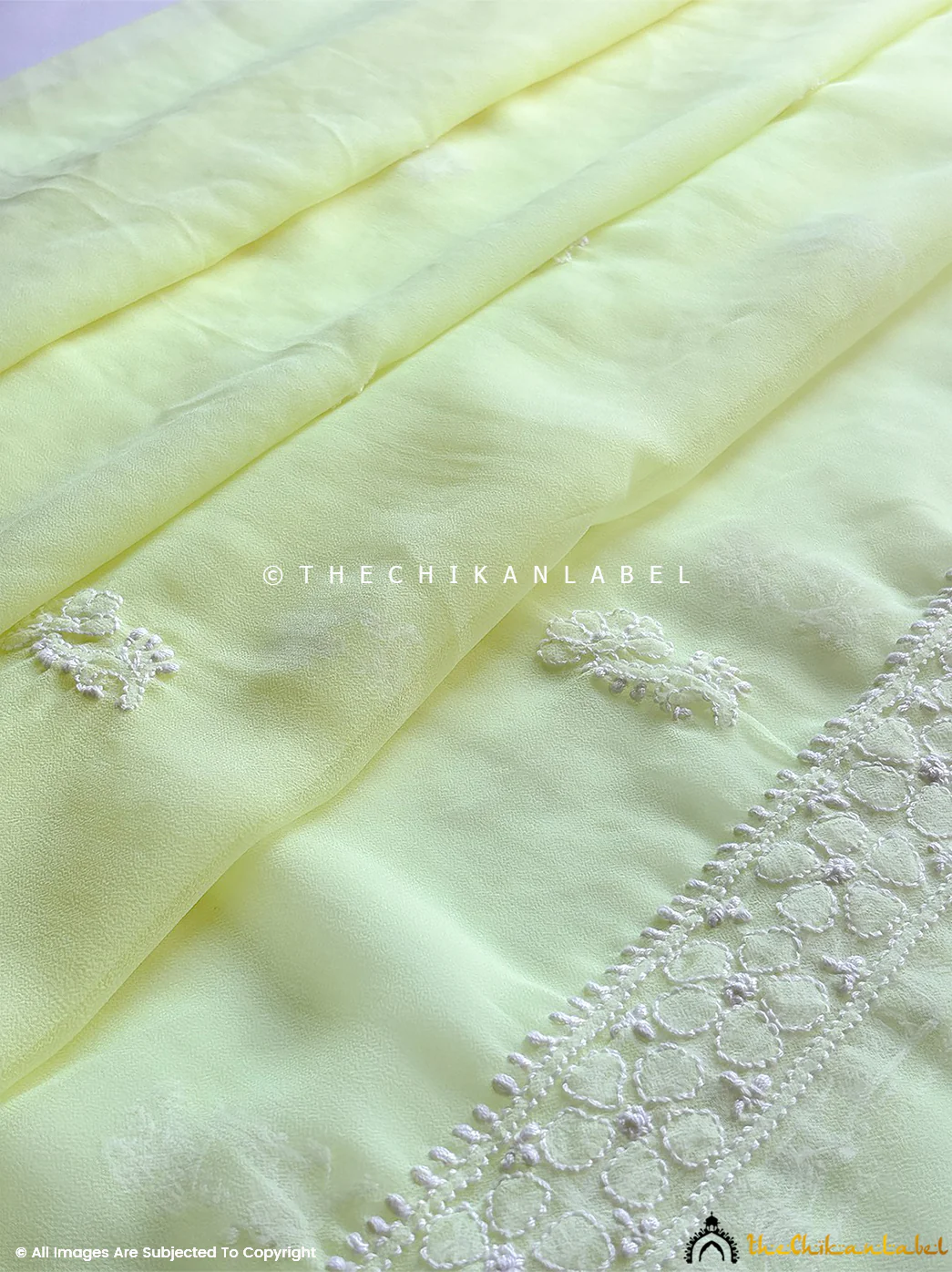 Ishanvi Georgette Chikankari Un-Stitched Suit with Dupatta-Lime Green - Image 3
