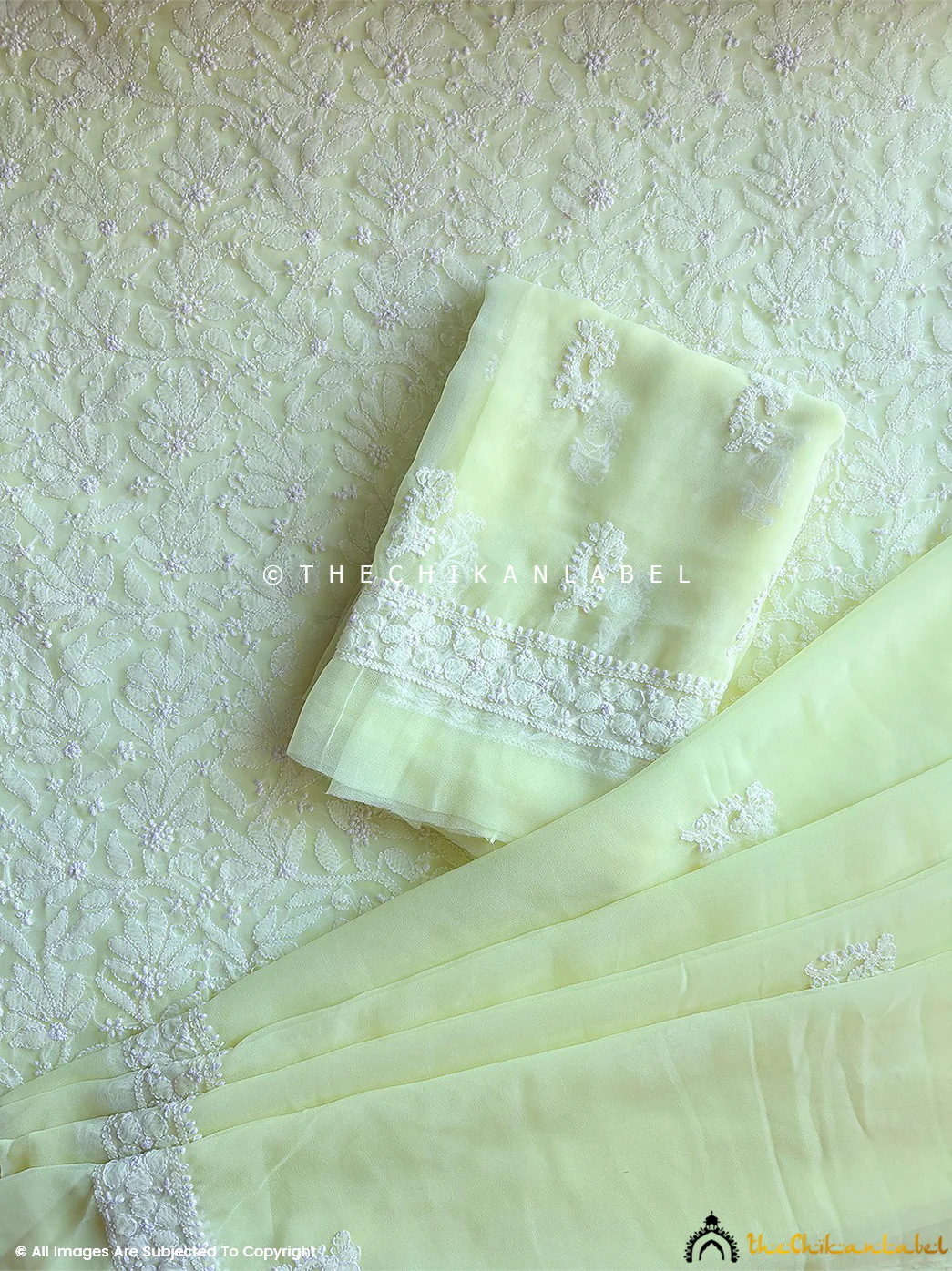 Ishanvi Georgette Chikankari Un-Stitched Suit with Dupatta-Lime Green - Image 4
