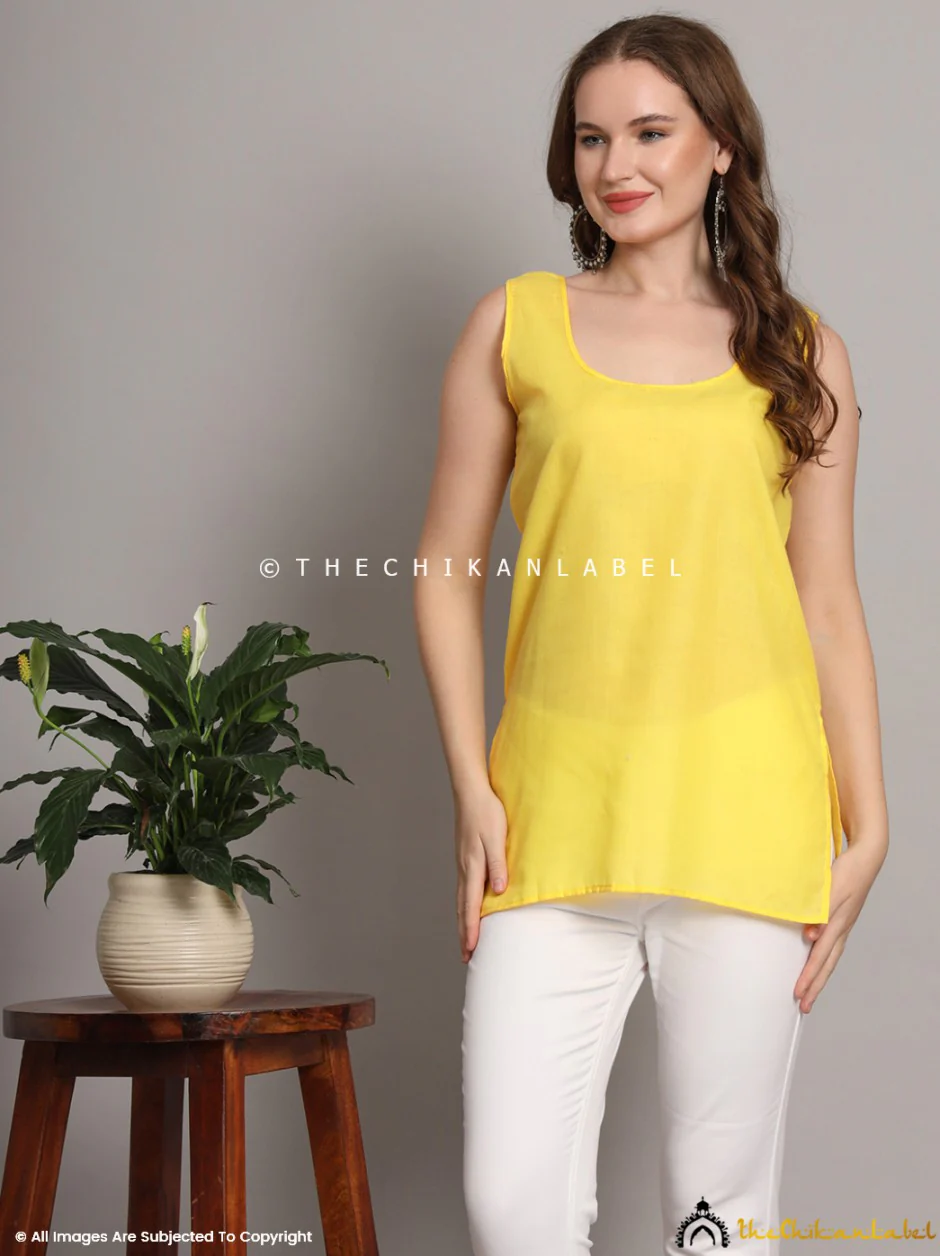 Cotton Short Camisole Inners for Kurtis & Kurta Lime Yellow - Image 4