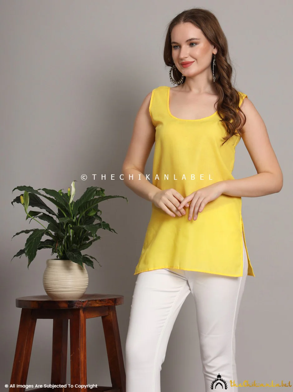 Cotton Short Camisole Inners for Kurtis & Kurta Lime Yellow - Image 5