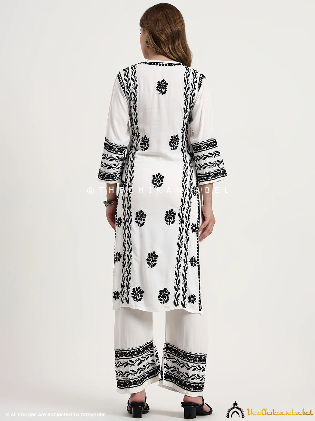 Mariam Rayon Chikankari Kurta Set - White - Image 3
