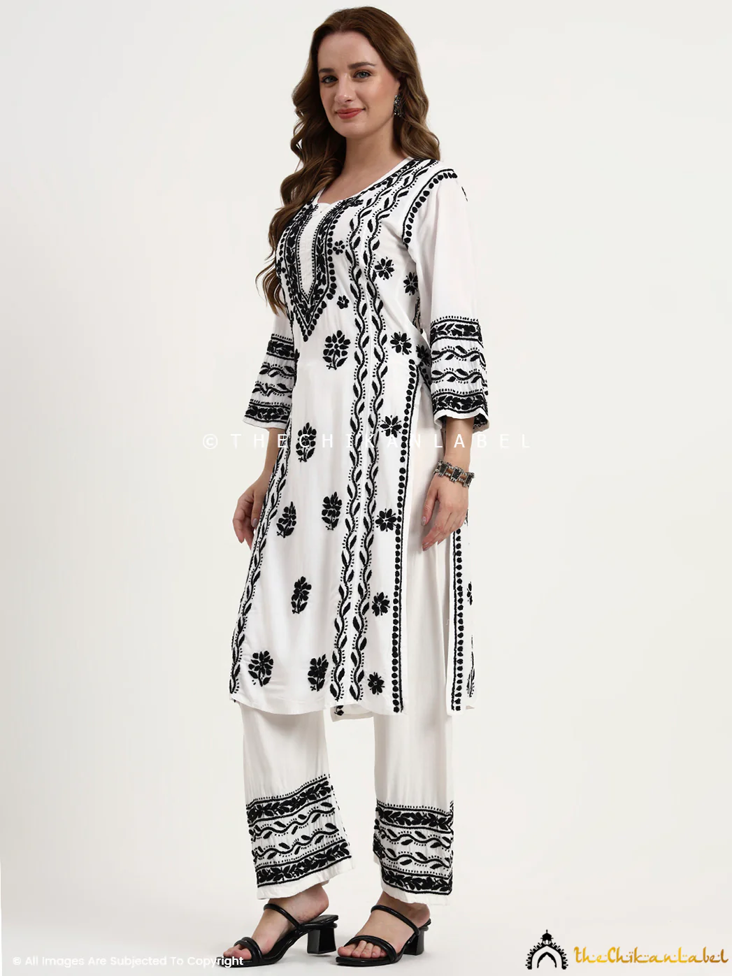 Mariam Rayon Chikankari Kurta Set - White - Image 4
