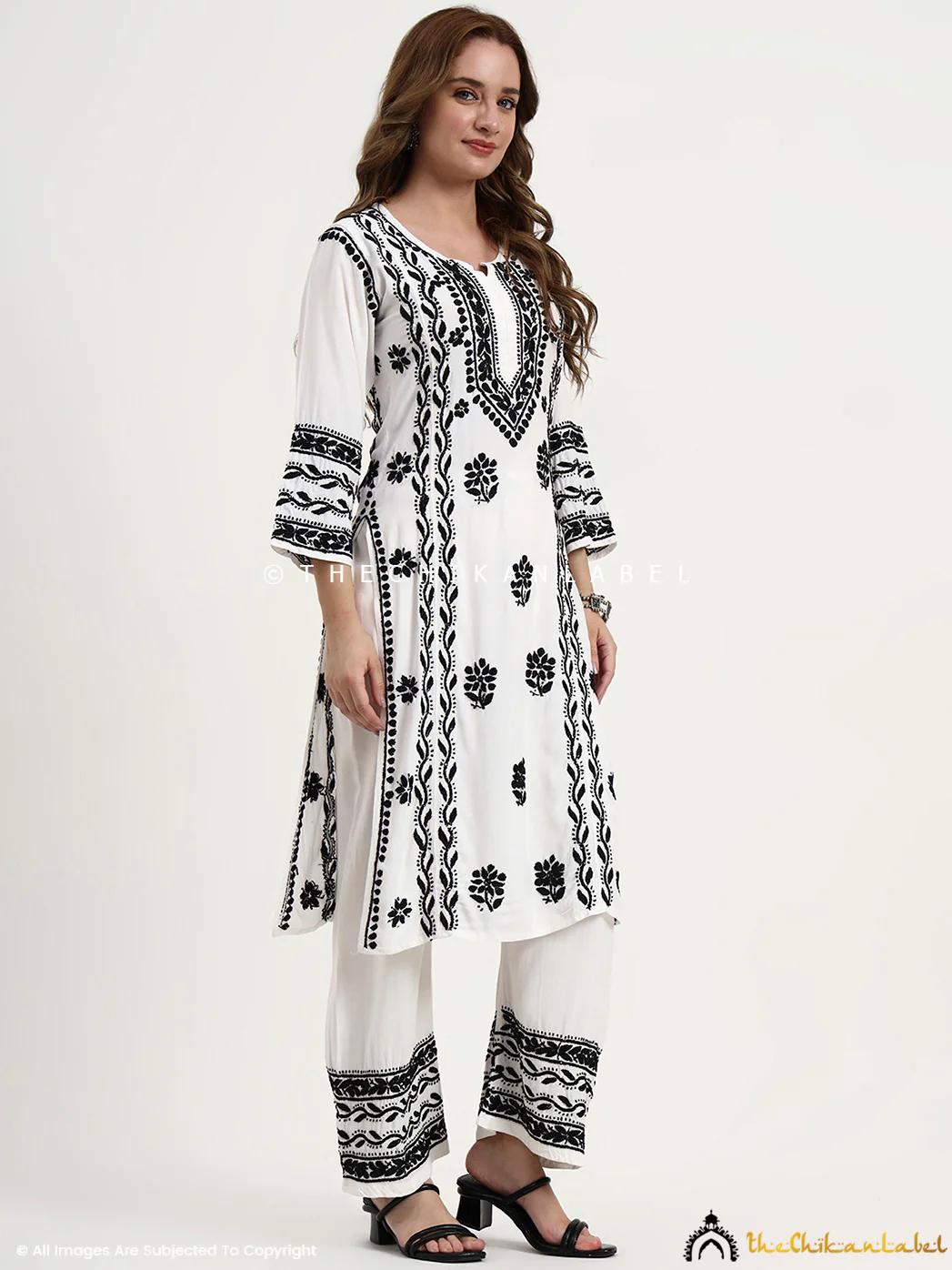 Mariam Rayon Chikankari Kurta Set - White - Image 5