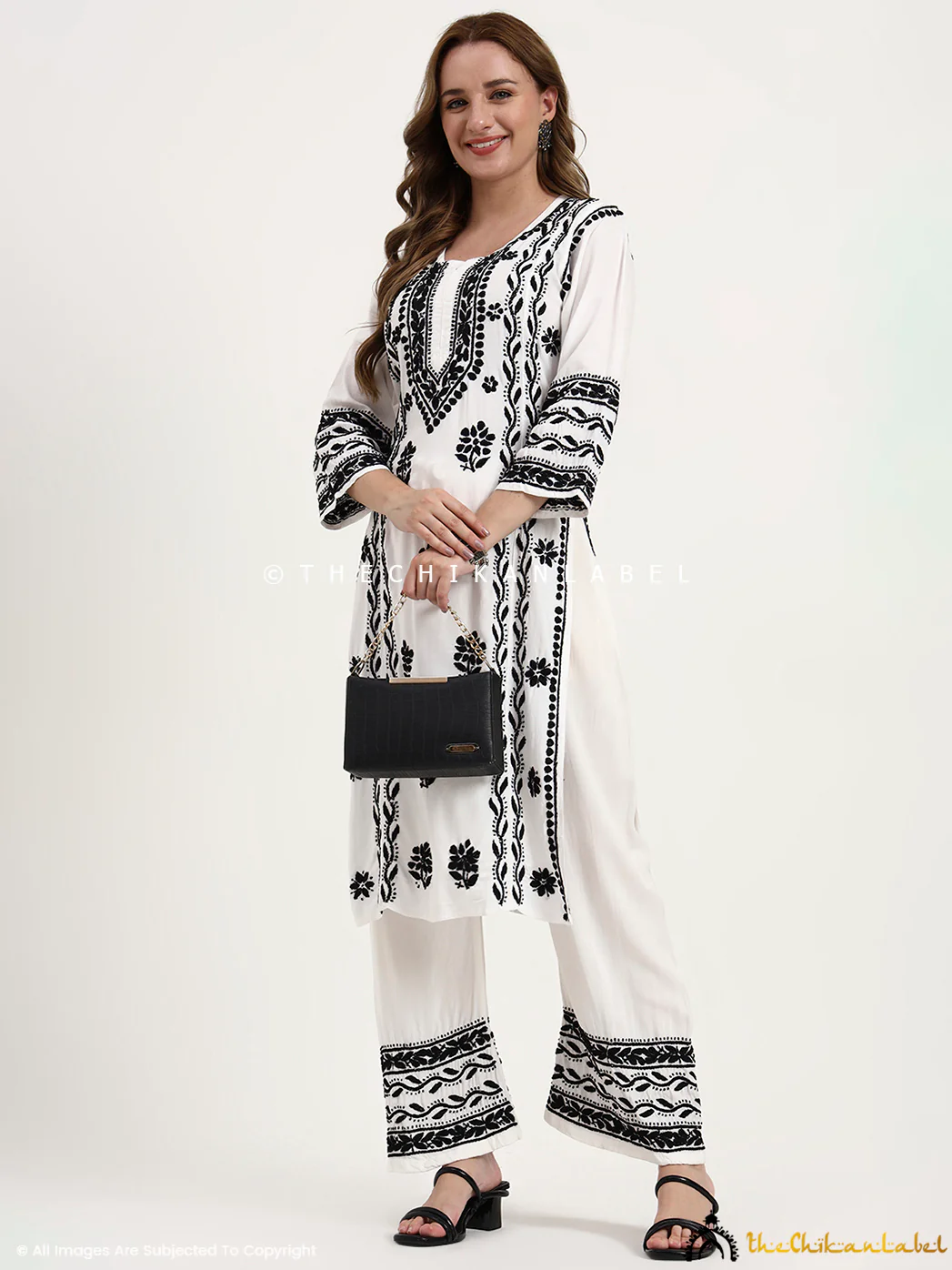 Mariam Rayon Chikankari Kurta Set - White - Image 6