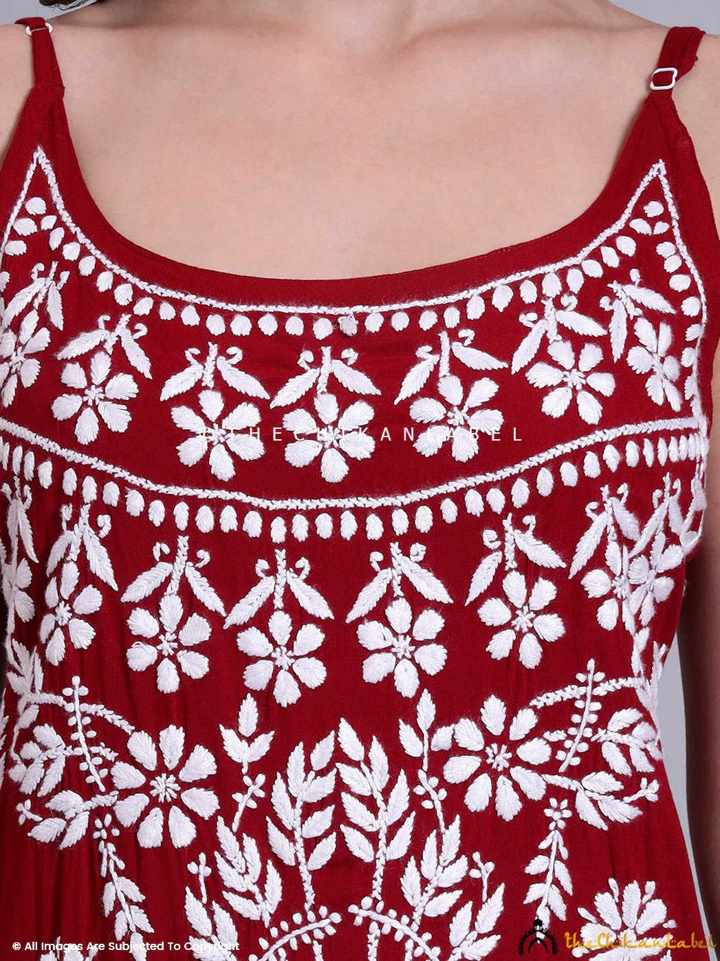 Aliza Modal Chikankari Strappy Long Kurta - Maroon - Image 2
