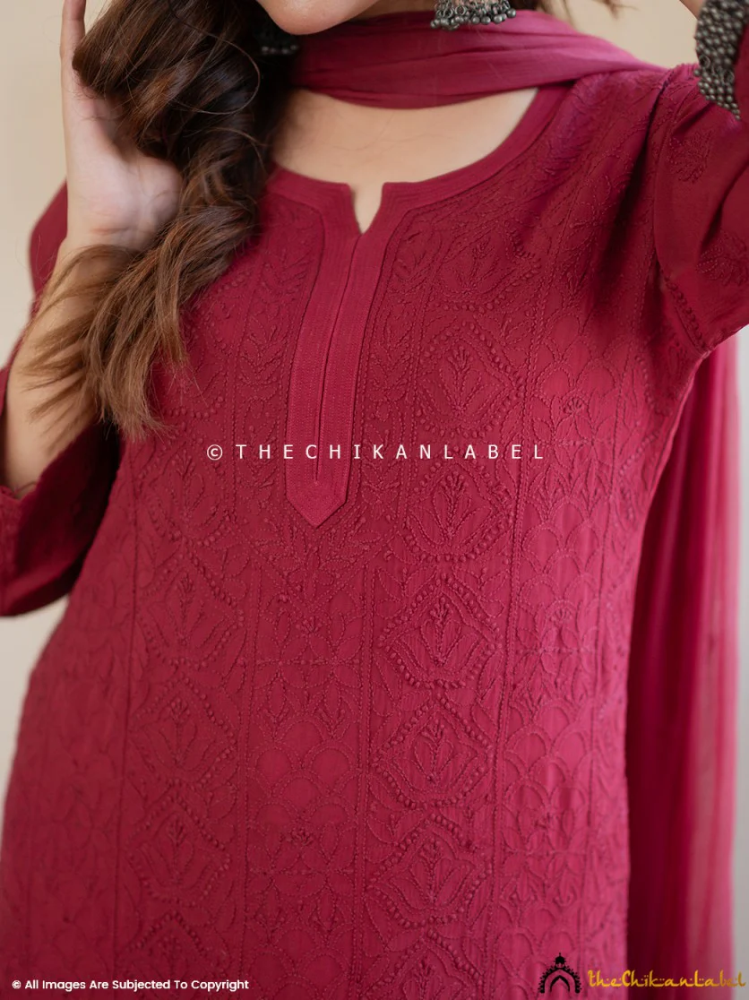 Maroon Aria Viscose Chikankari Kurta Set - Image 10