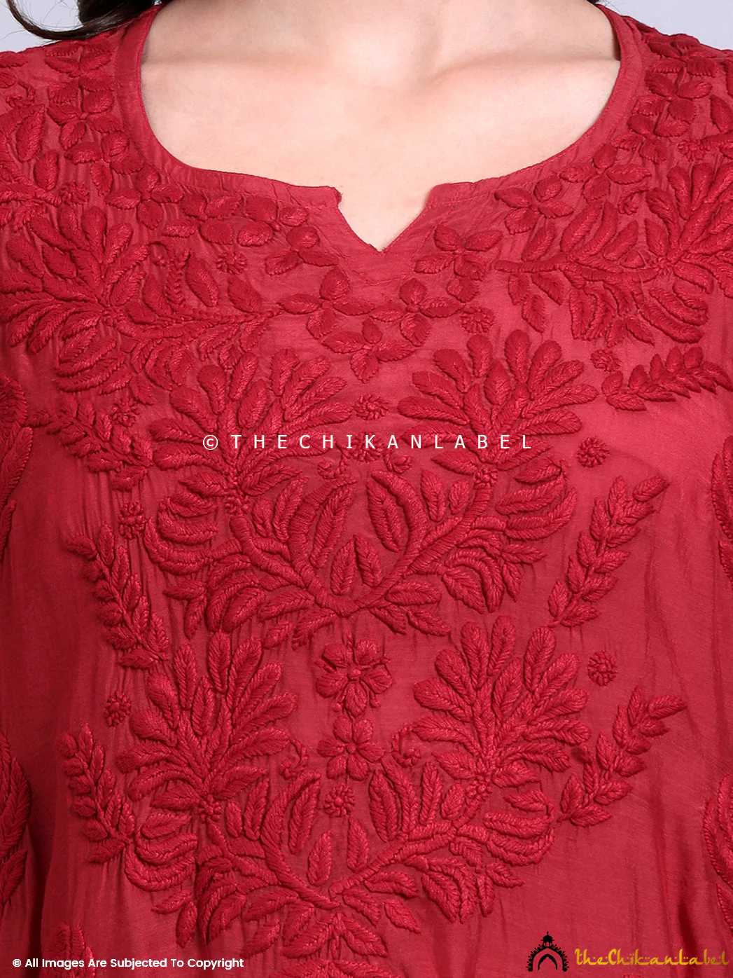 Sama Muslin Chikankari Straight Kurti - Maroon - Image 2
