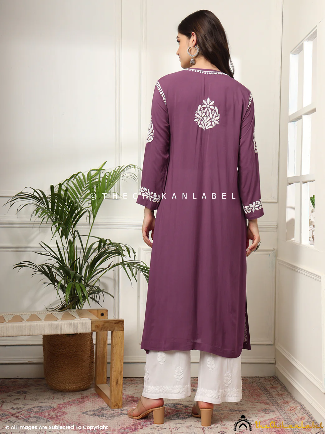 Aardhya Rayon Chikankari A-Line Kurti-  Mauve - Image 5