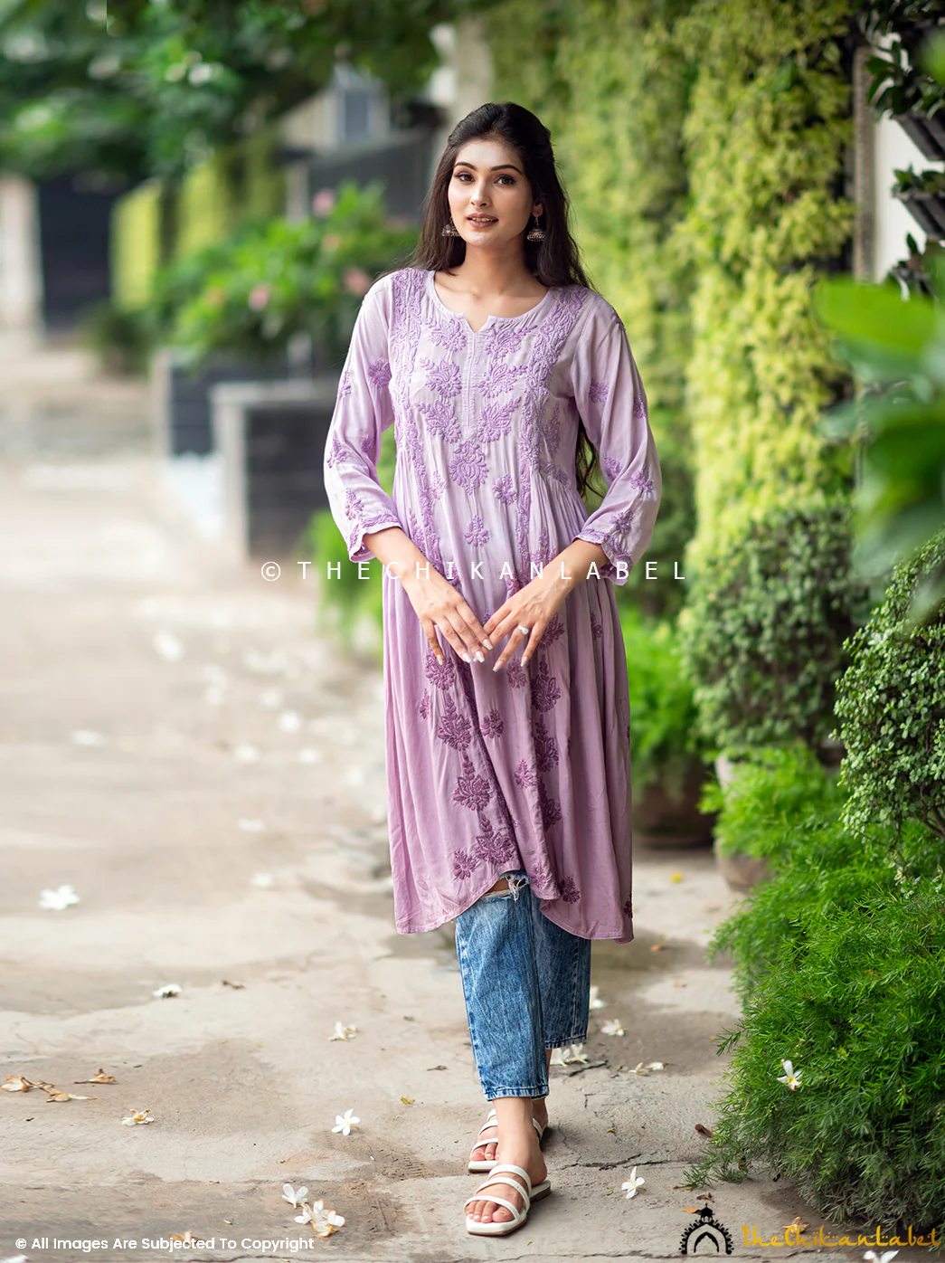 Anisa Modal Chikankari A-Line Kurti - Mauve