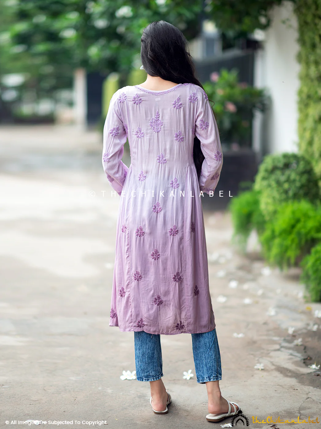 Anisa Modal Chikankari A-Line Kurti - Mauve - Image 3