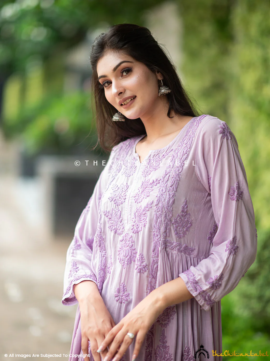Anisa Modal Chikankari A-Line Kurti - Mauve - Image 4