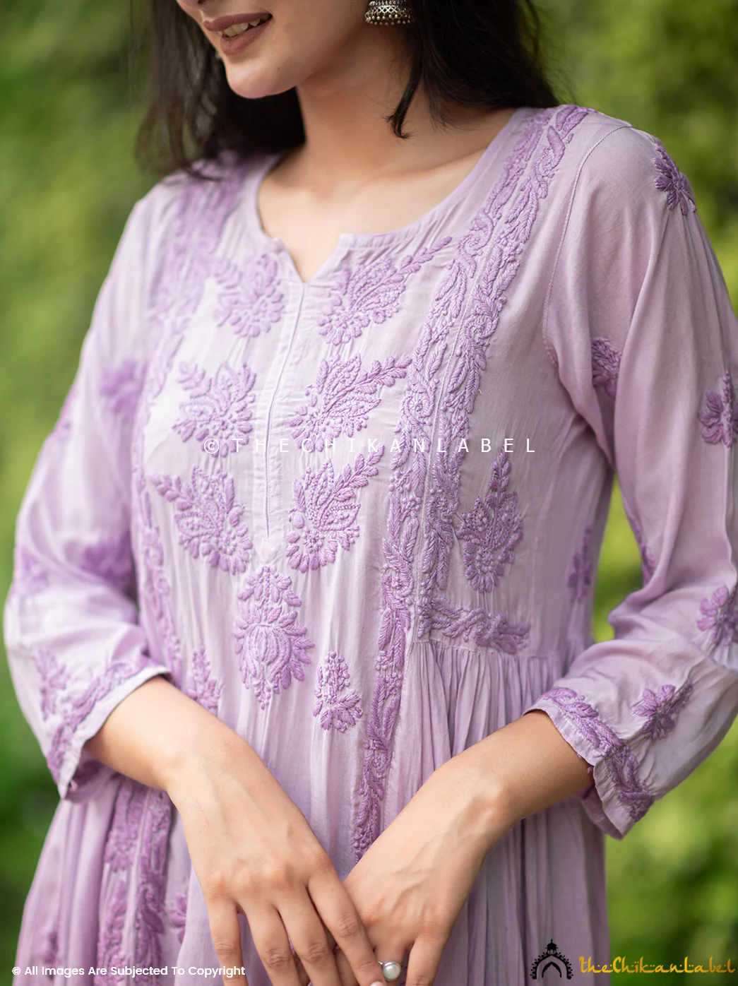 Anisa Modal Chikankari A-Line Kurti - Mauve - Image 5