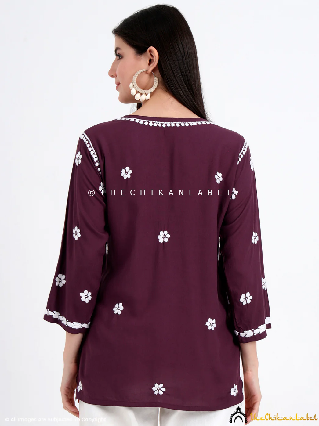 Chahat Rayon Chikankari Short Top - Mauve - Image 3