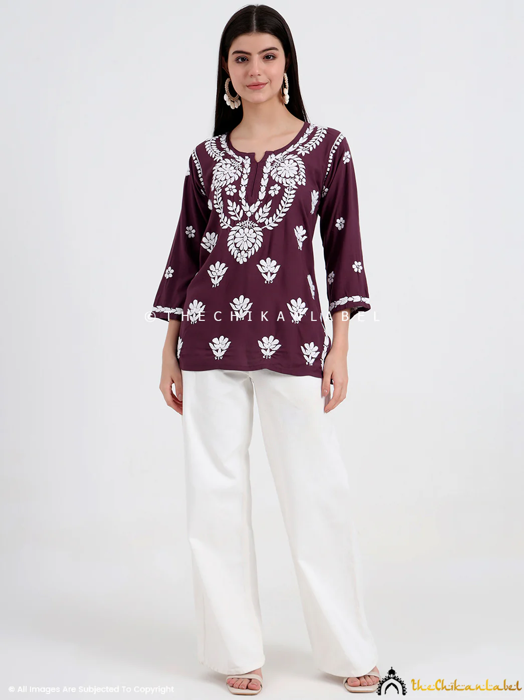 Chahat Rayon Chikankari Short Top - Mauve - Image 4