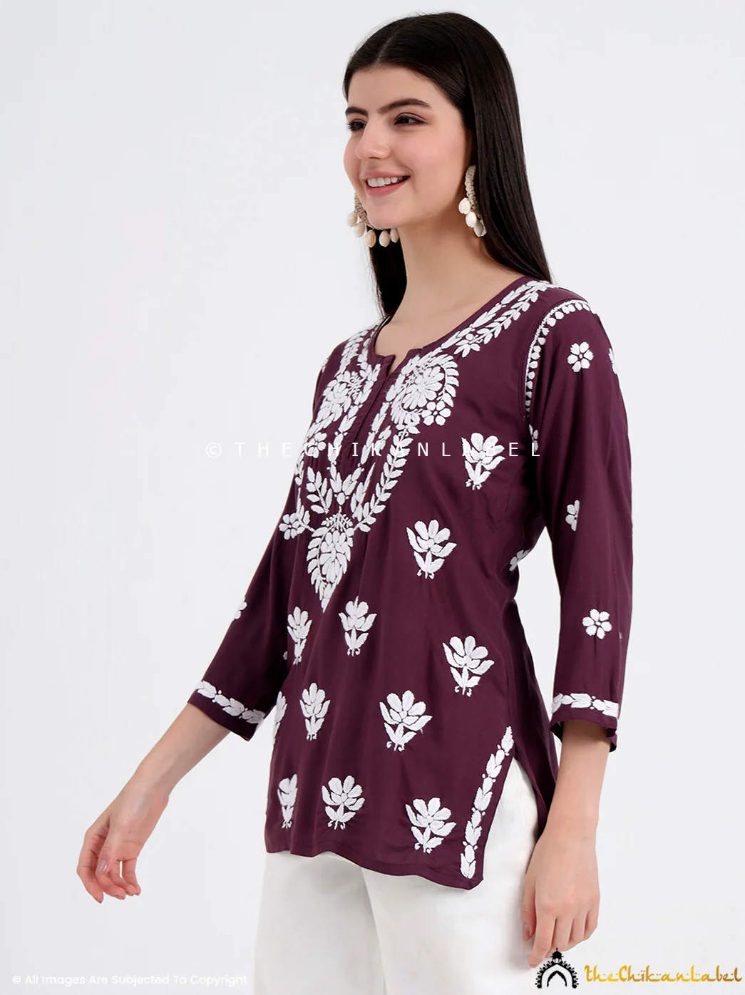 Chahat Rayon Chikankari Short Top - Mauve - Image 5