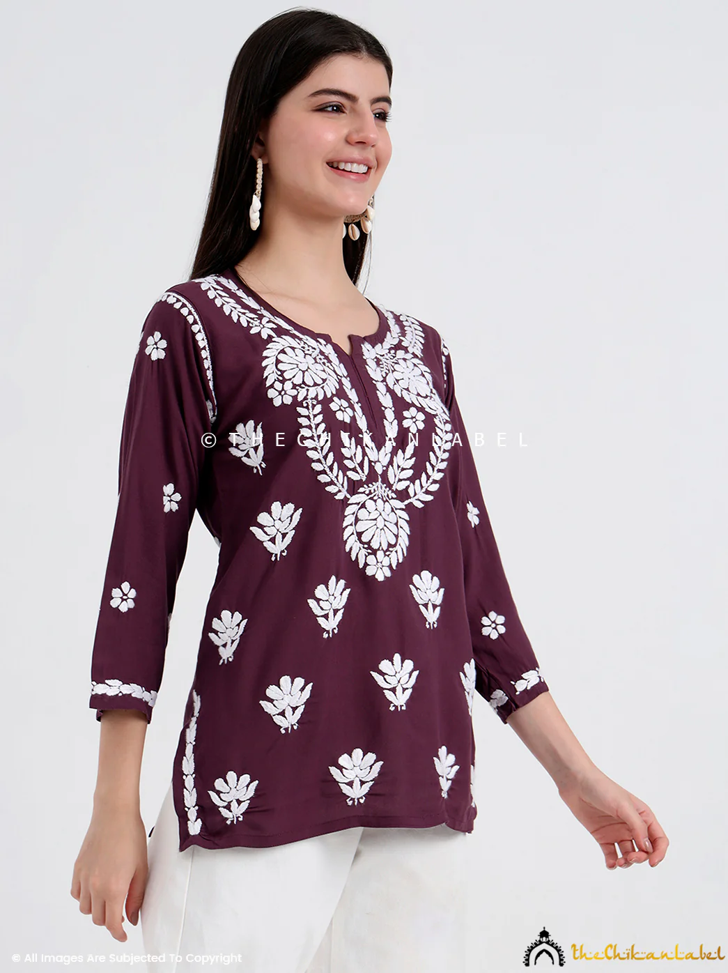 Chahat Rayon Chikankari Short Top - Mauve - Image 6