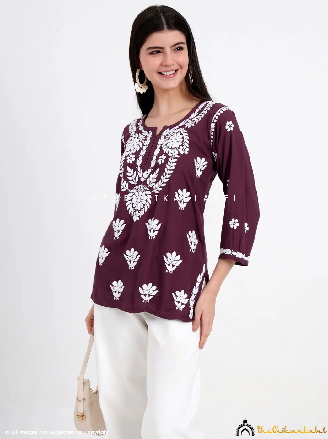 Chahat Rayon Chikankari Short Top - Mauve - Image 7
