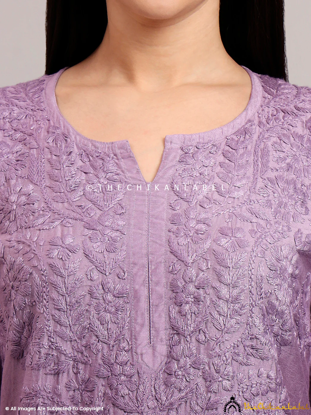 Gehna Chanderi Chikankari Kurti Palazzo Set - Mauve - Image 2