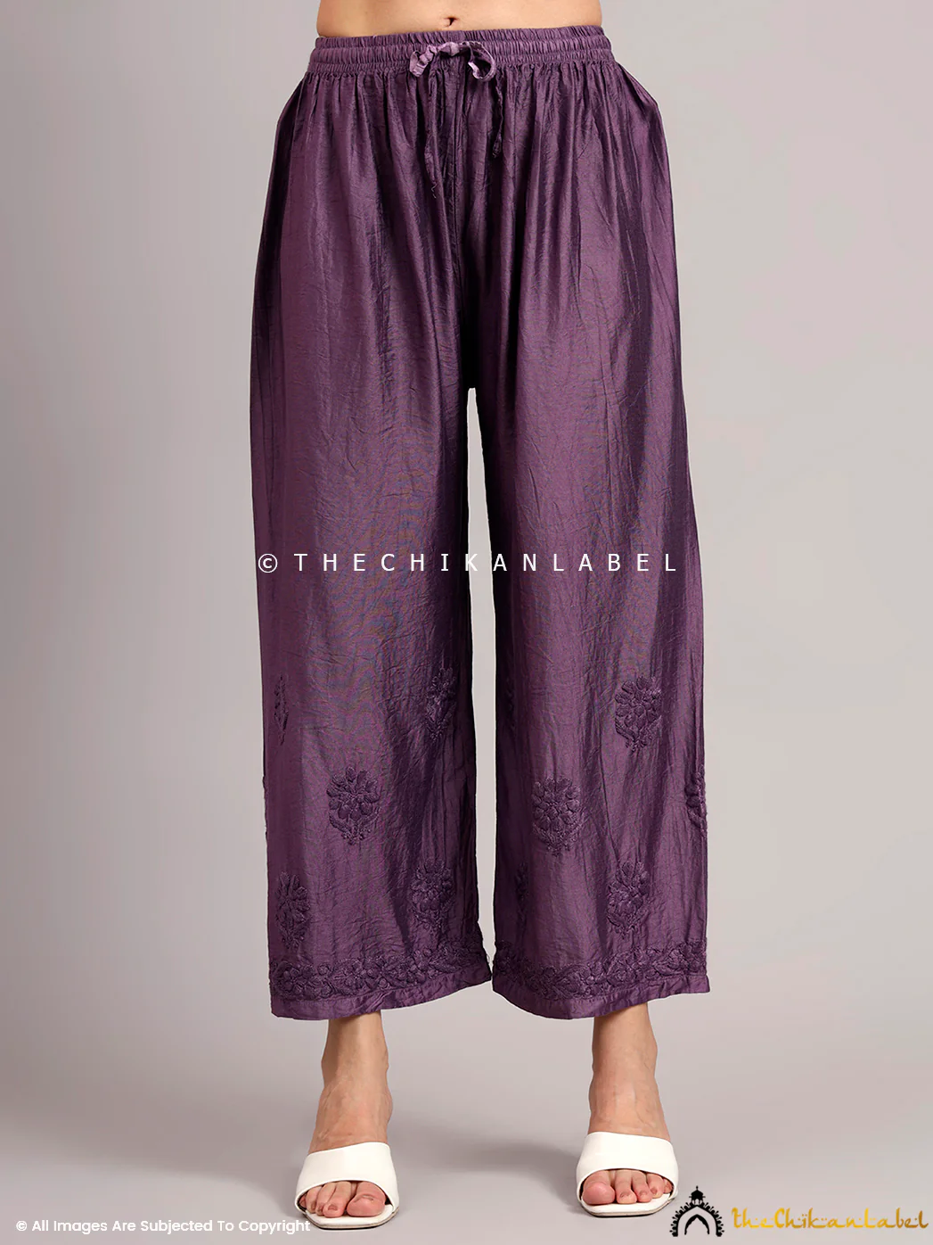 Gehna Chanderi Chikankari Kurti Palazzo Set - Mauve - Image 8