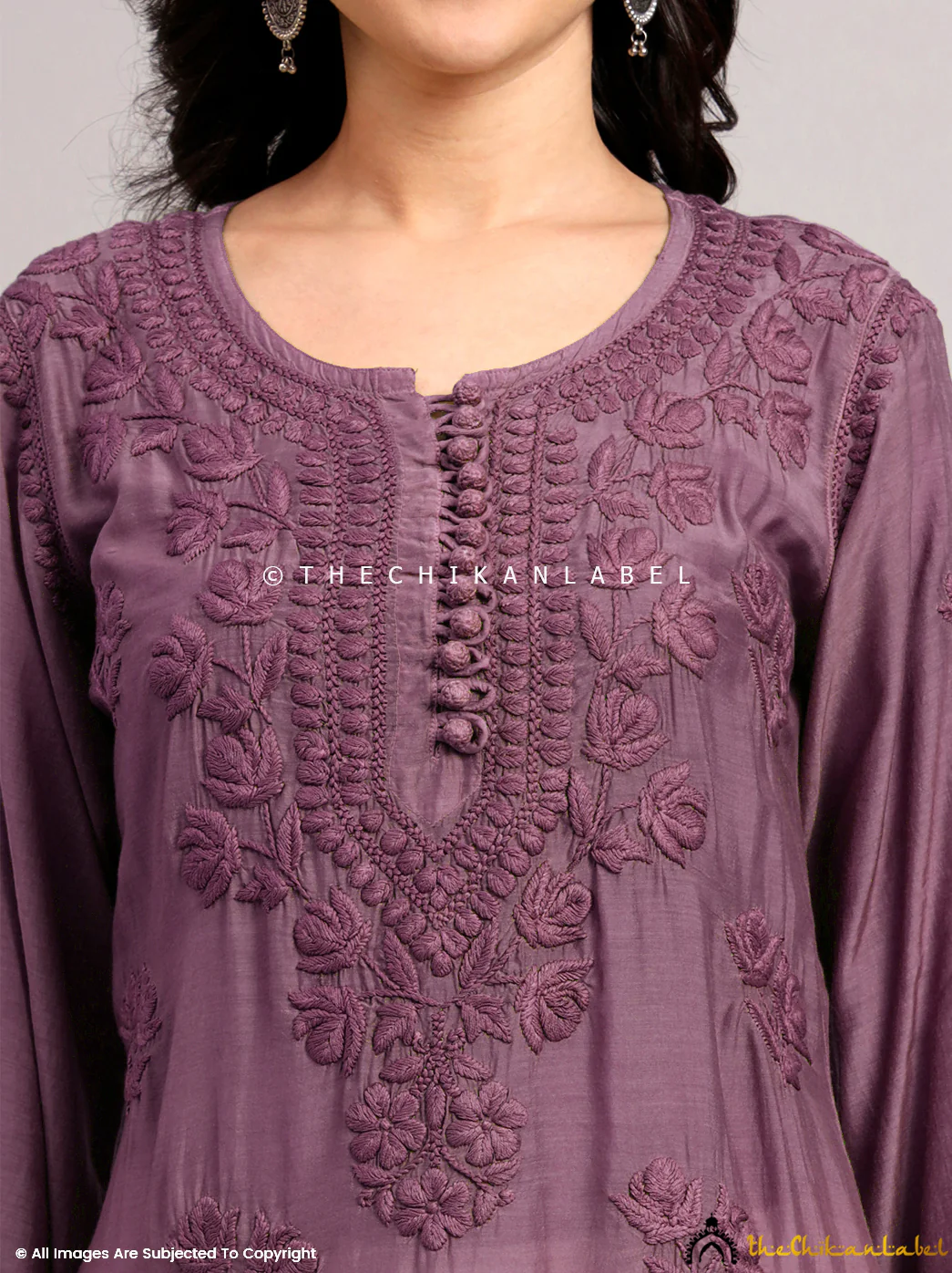 Jenika Muslin Chikankari Straight Kurti - Mauve - Image 2
