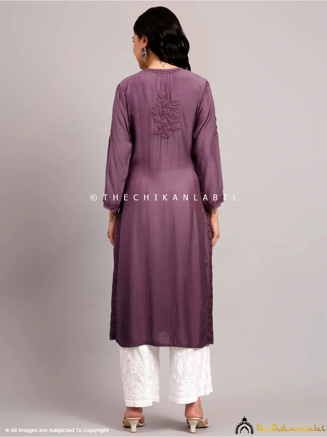 Jenika Muslin Chikankari Straight Kurti - Mauve - Image 3