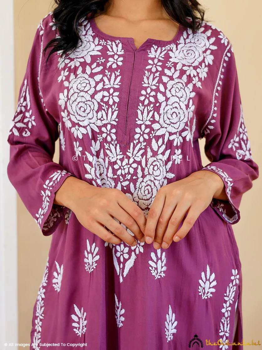 Mauve Masoom Modal Chikankari Straight Kurti - Image 2