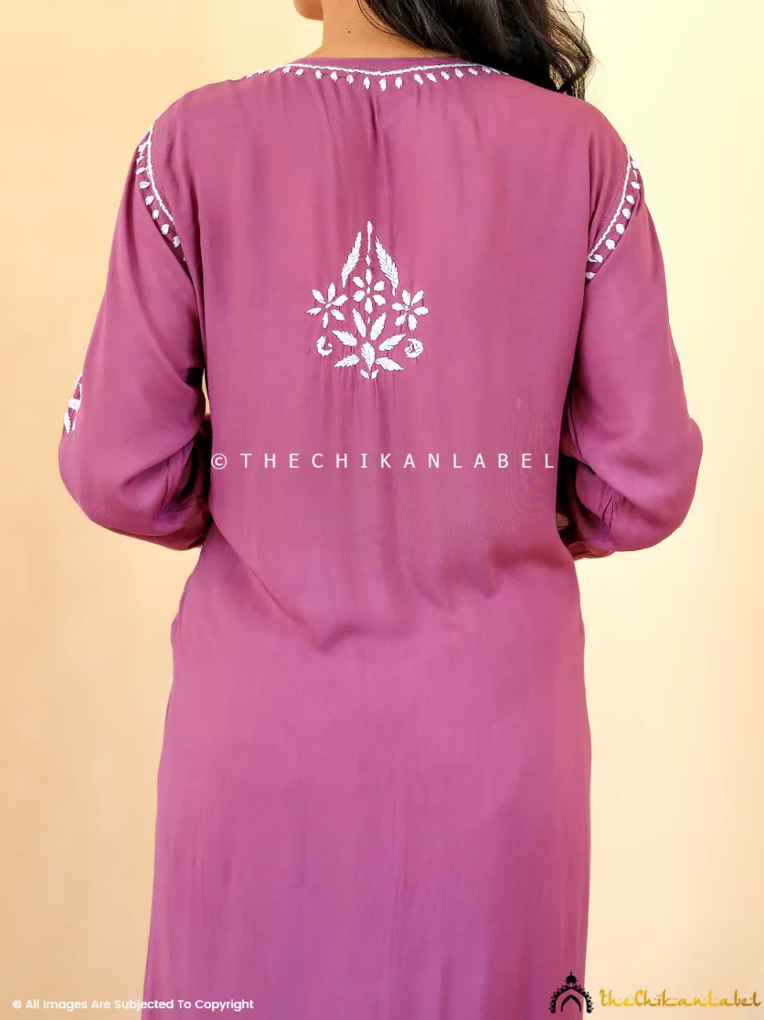 Mauve Masoom Modal Chikankari Straight Kurti - Image 3