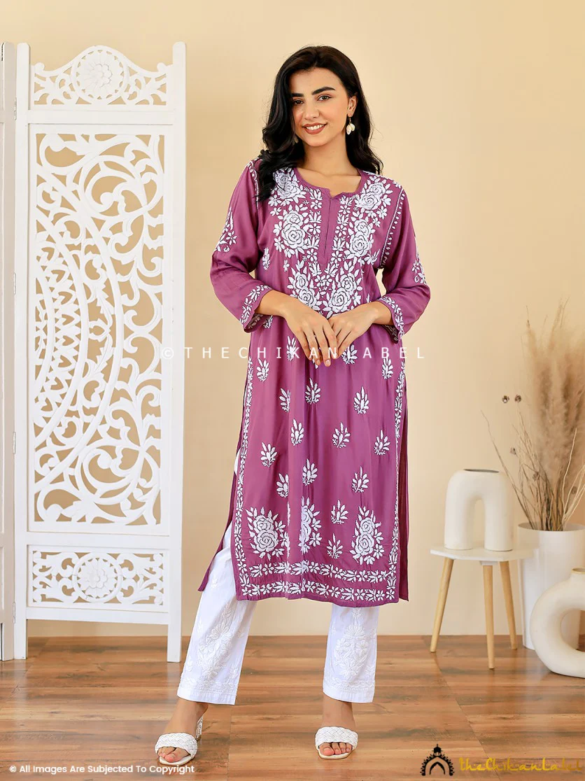 Mauve Masoom Modal Chikankari Straight Kurti - Image 5