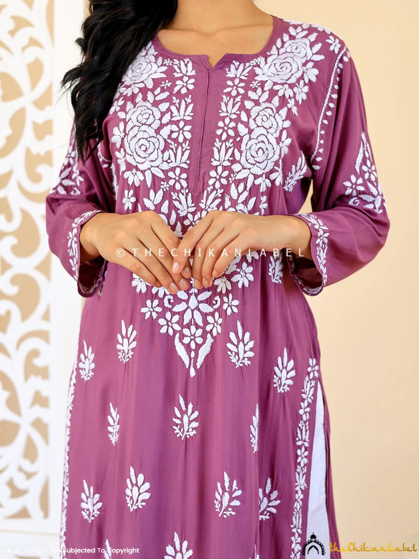 Mauve Masoom Modal Chikankari Straight Kurti - Image 6