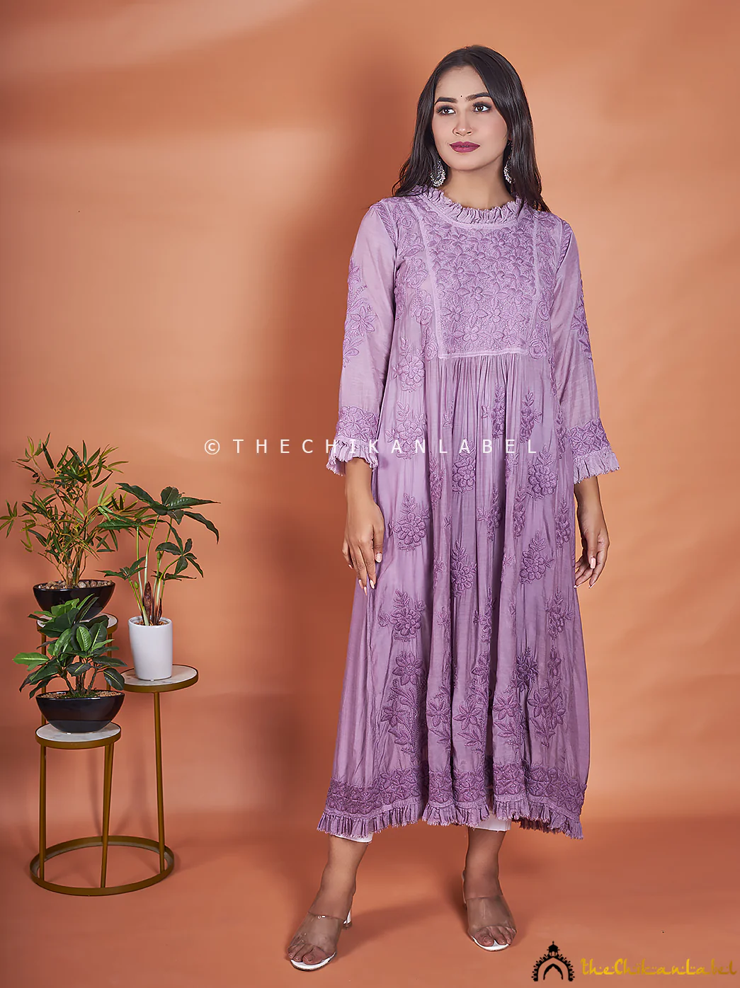 Mauve Noori Muslin Chikankari Anarkali - Image 3