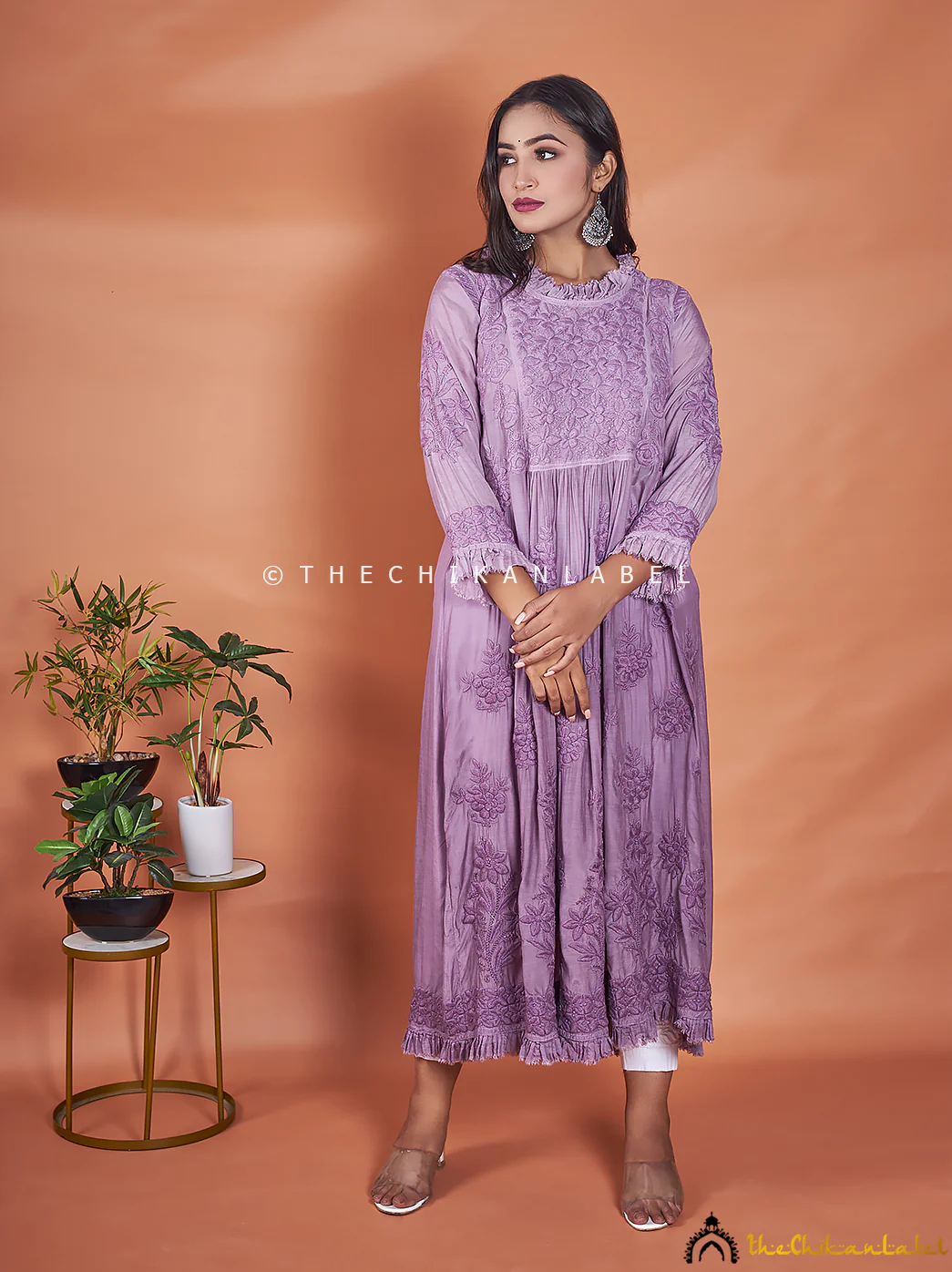 Mauve Noori Muslin Chikankari Anarkali - Image 4