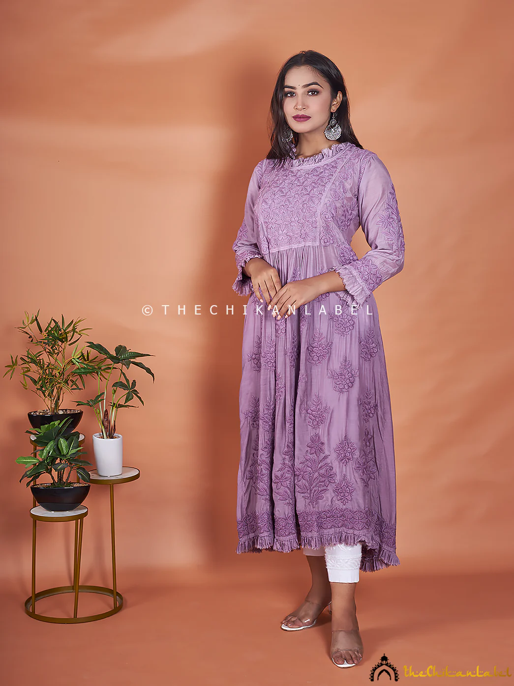 Mauve Noori Muslin Chikankari Anarkali - Image 5