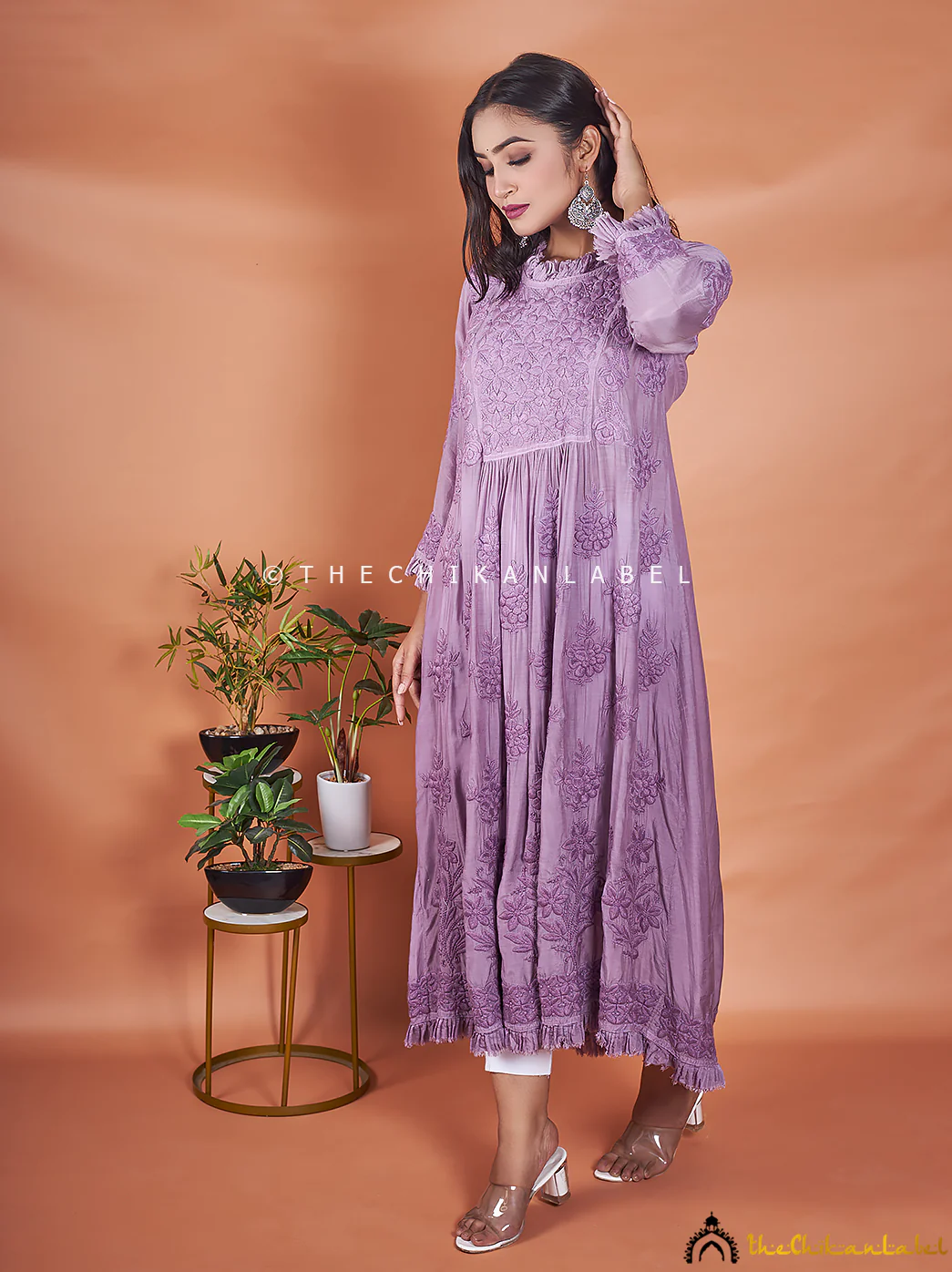 Mauve Noori Muslin Chikankari Anarkali - Image 6