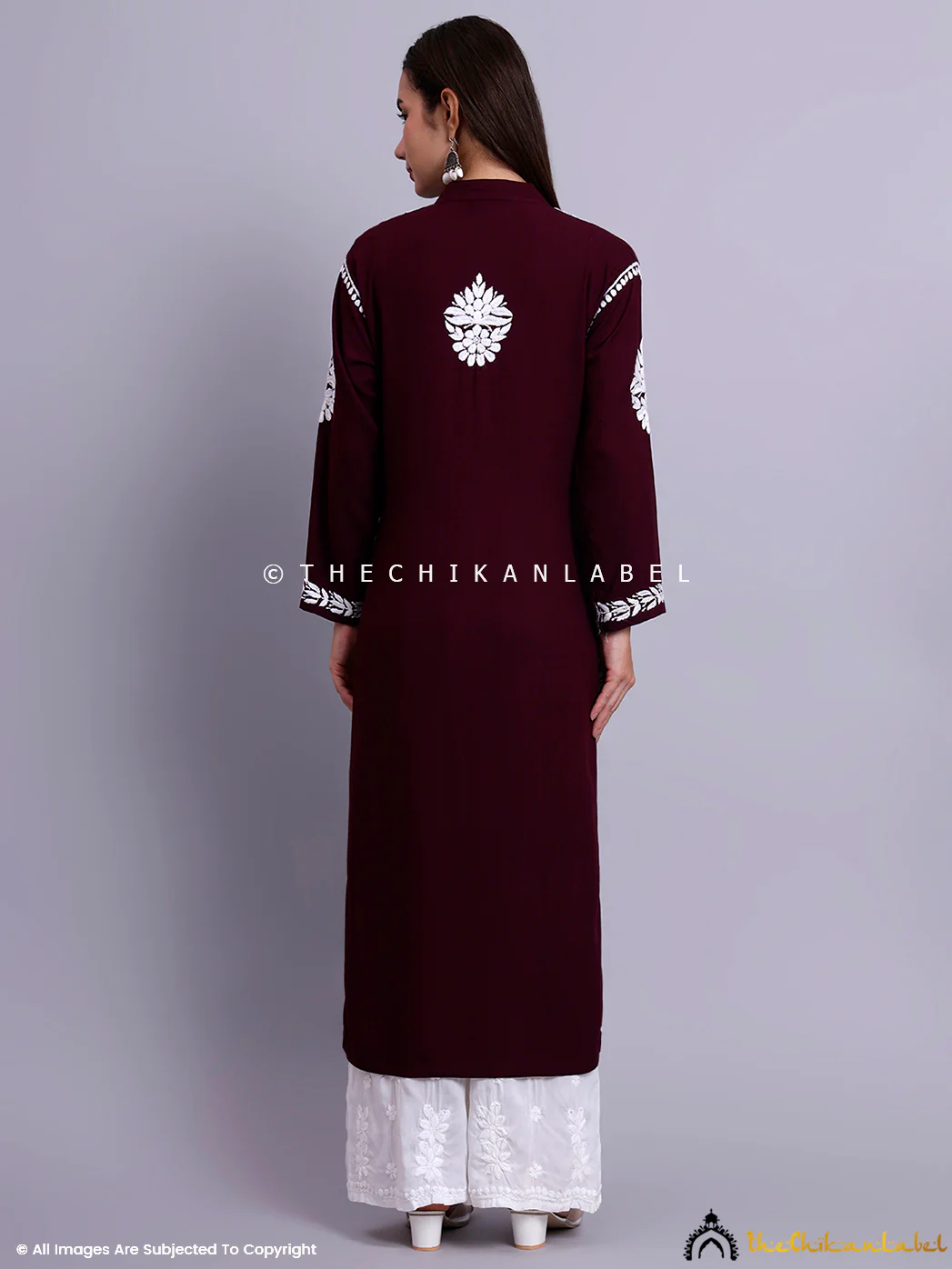Riddhi Rayon Chikankari Straight Kurti - Mauve - Image 3