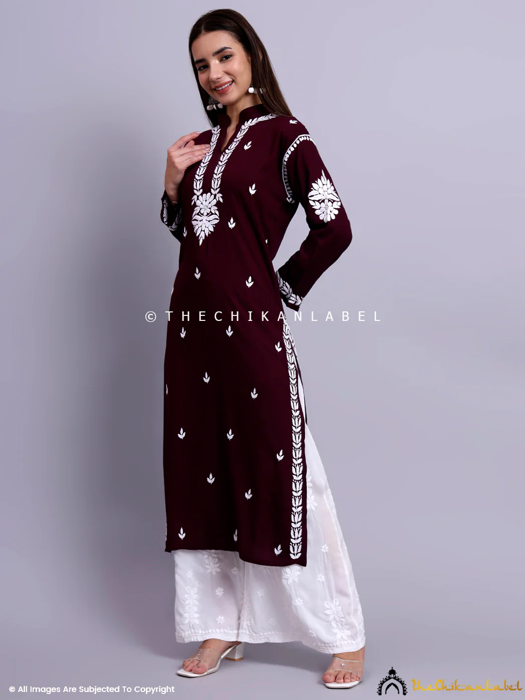 Riddhi Rayon Chikankari Straight Kurti - Mauve - Image 4