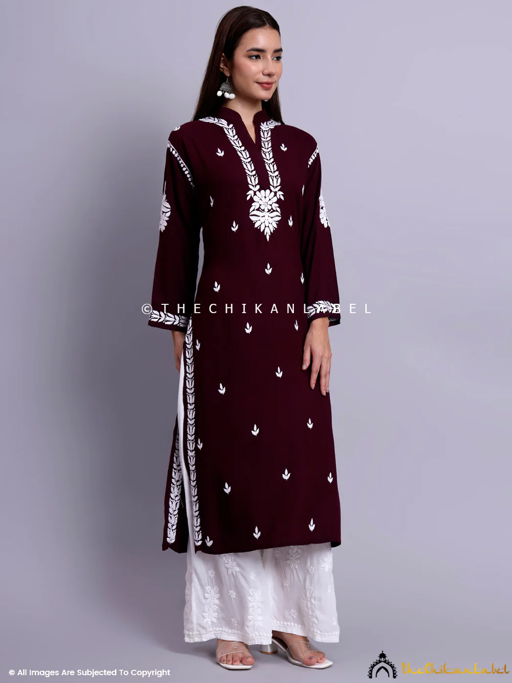 Riddhi Rayon Chikankari Straight Kurti - Mauve - Image 5