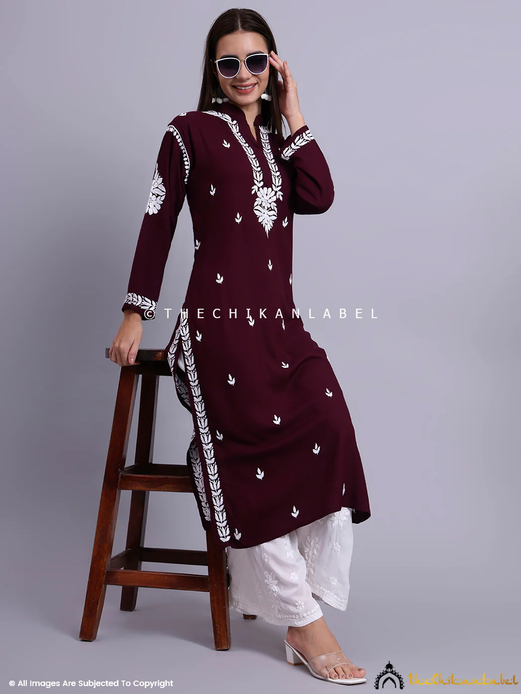 Riddhi Rayon Chikankari Straight Kurti - Mauve - Image 6