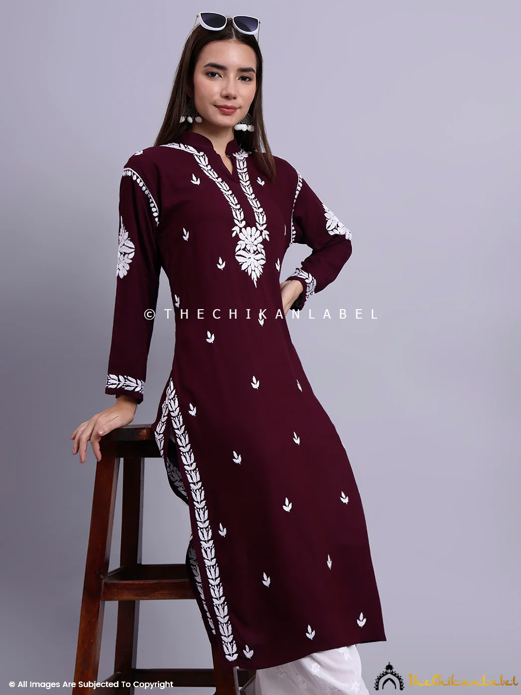 Riddhi Rayon Chikankari Straight Kurti - Mauve - Image 7