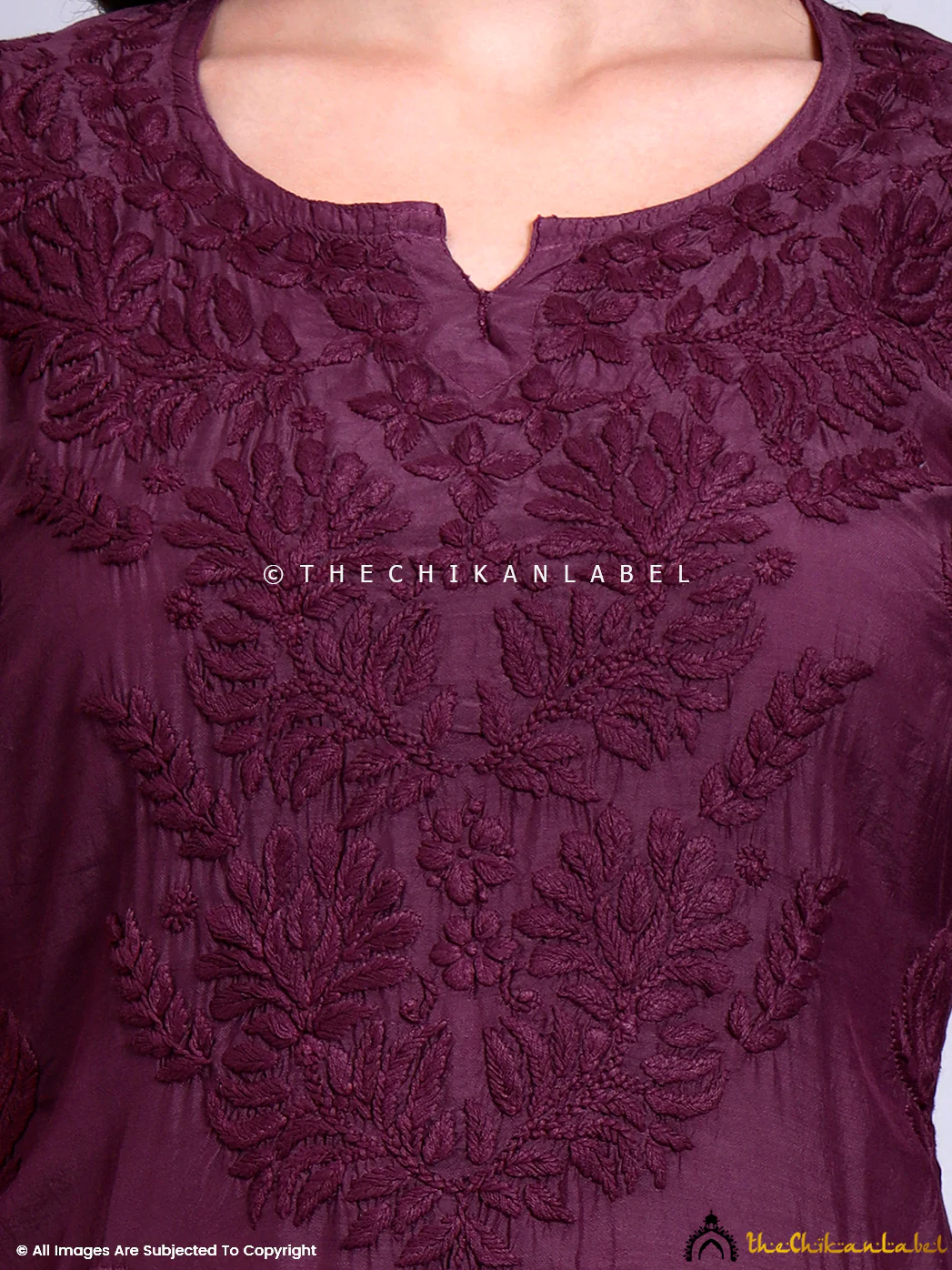 Sama Muslin Chikankari Straight Kurti - Mauve - Image 2