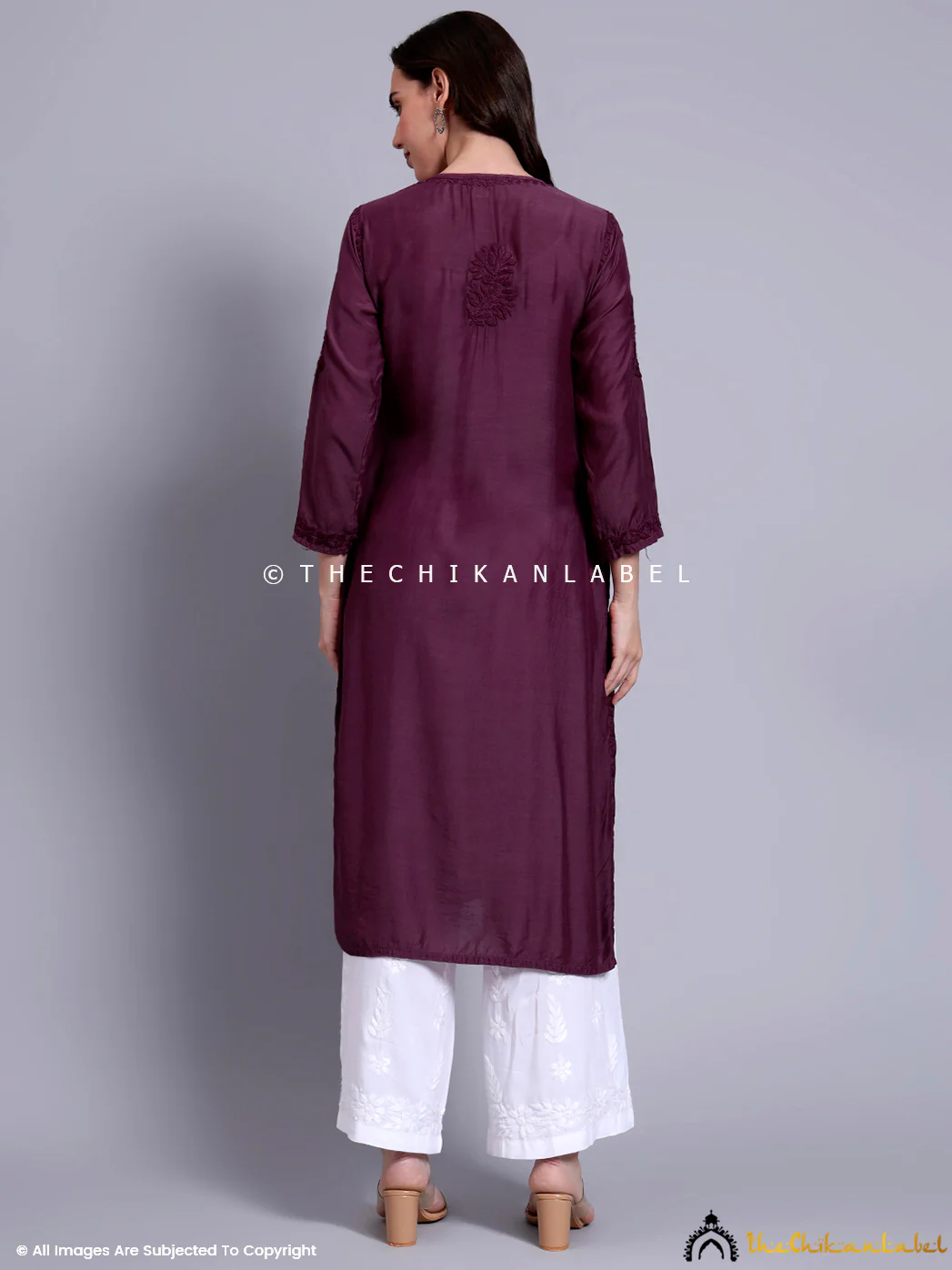 Sama Muslin Chikankari Straight Kurti - Mauve - Image 3